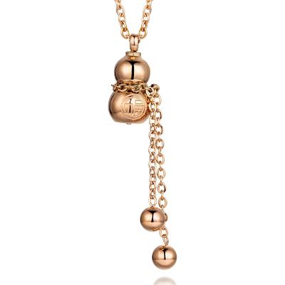 China Fashion Trendy Squash Shape Rose Gold Stainless Steel Calabash Jewelry Women Tassels Pendant Necklace for sale