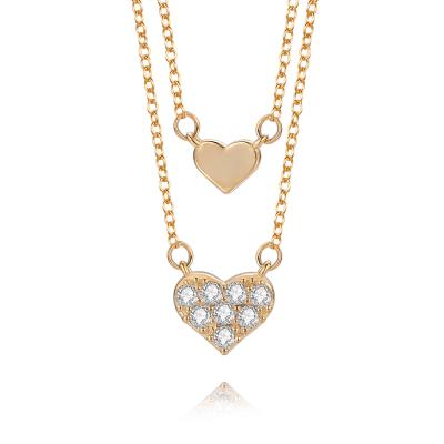 中国 Lofitly TRENDY Jewelry 2021 Women Gift Gold Plated Layered Zircon Heart Chain Necklace 販売のため