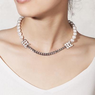 中国 Pearl Stainless Steel Jewelry Fashion Chain Jewelry Stainless Steel Necklace Choker Pearl Necklace 販売のため