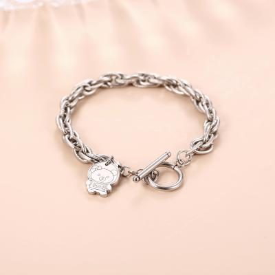 中国 Cartoon Haughtily Charm Stainless Steel Chain White Braided Cartoon OT Loop Pendant Bracelet 販売のため