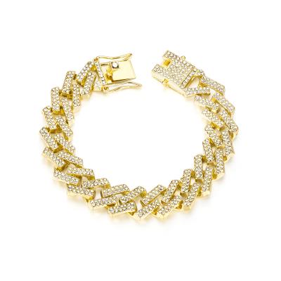 中国 24K Gold Punk Plated Diamond Iced Out Bangle Luxury Women Bracelet Jewelry Cuban Link Rhinestone Hiphop Jewelry 販売のため