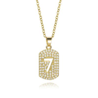 中国 Europe and America Jewelry Wholesale Unisex Number Pendant Necklace Pave CZ Lucky Seven Charm Necklace 販売のため