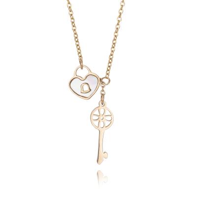 China Europe and America Stainless Steel Rose Gold Plated Charms For Designer Luxury Heart Pendant Necklace Ladies With Key for sale