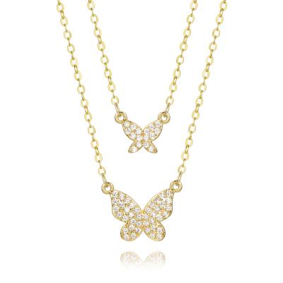 中国 FASHIONABLE Popular Top Selling Products Plated Gold With Zircon For Woman Double Layer Butterfly Pendant Necklace 販売のため