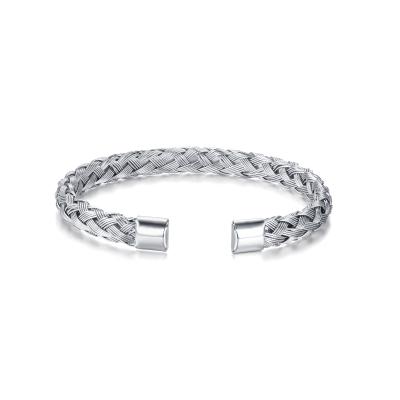 China Durable Silver Plated Stainless Steel Unisex Bracelet Braided Wire Cuff Adjustable Woven Bracelet for sale