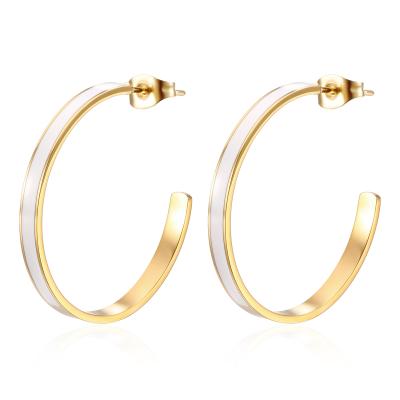 China Stainless Steel Jewelry Circle Simple CLASSIC Enamel Big C Round Earring Shape Enamel Earrings zu verkaufen