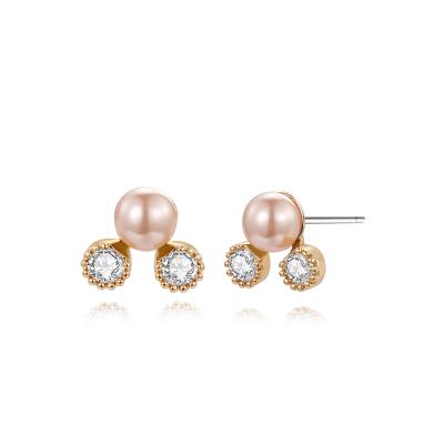 中国 TRENDY Elegant Princess Cut Cubic Zirconia Party Ear Jewelry Stud Earrings Cute Simple Big Pearl Bead Ear Stud 販売のため