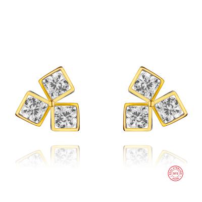 Cina Minimalist square stud s925 Sterling Silver Earring pure rhinestone earring haughtily FASHIONABLE jewelry in vendita