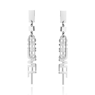 China TRENDY Fashion Haughtily Long Hanging Earring Letter Pendant Polishing Stainless Steel Tassel Drop Earring for sale