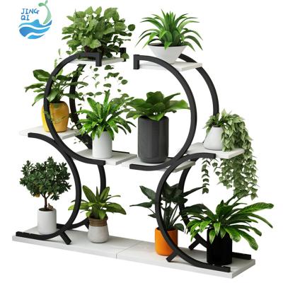 China Wholesale modern jingqi display living room decoration metal wood pedestal plant flower pots indoor wedding shelf stands for sale