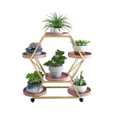 China Modern design modern gold jingqi living room decoration metal wooden pedestal plant flower pot indoor rack for sale