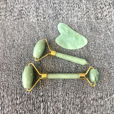 China Wholesale Face Gemstone Massage Factory Pink Jade Roller With Gua Sha Stone Rose Quartz Roller With Gua Sha Stone for sale