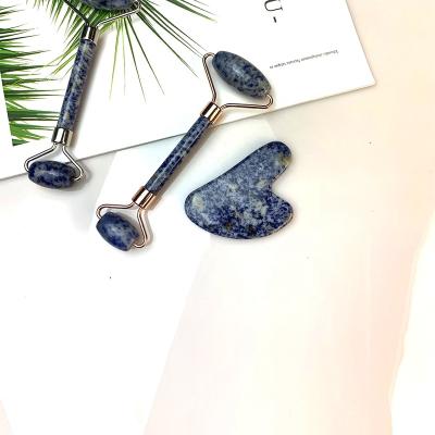 China Wholesale Custom Logo Stone Massage Roller Gua Sha Tool Kit Masajeador Rodillo Facial Jade Xiuyan Green Jade Roller For Face for sale