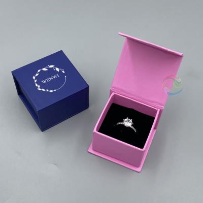 China High Quality Luxury Ring Packaging Square Blue Paper Jewelry Ring Packaging Boxes for sale