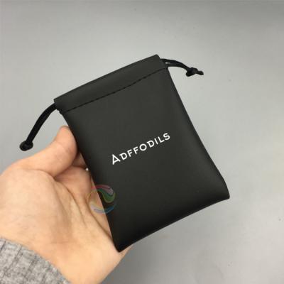 China Luxury Custom Jewelry Packaging Logo Black Small Leather Jewelry Packaging Pouch for sale