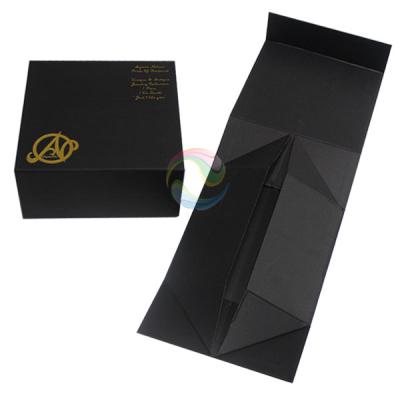 China Large Recyclable LOGO Magnet Black Gift Packaging Rigid Gold Foil Boxes for sale