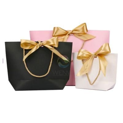 China 250 Gsm Recyclable Custom Paper Print Wedding Design Gift Shopping Bag With Ribbon for sale