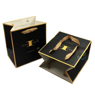 China Shenzhen Printing Recyclable Custom Matt Black Color Paper Shopping Gift Bag With Rope Handle for sale