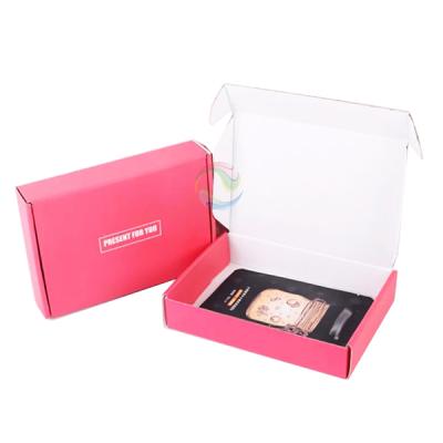 China Custom LOGO Printing Color Pink Corrugated Luxury Recyclable Shipping Facial Sleep Face Mask Packaging Box for sale