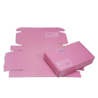 China Recyclable Luxury Flat Custom Logo Pink Paper Corrugated Mailer Box For Clothing for sale