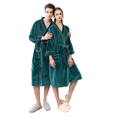 China Spring and Autumn Thin Gold Velvet Breathable Women's Long Robes Men Home Ice Silk Touch Bathrobe Unisex for sale