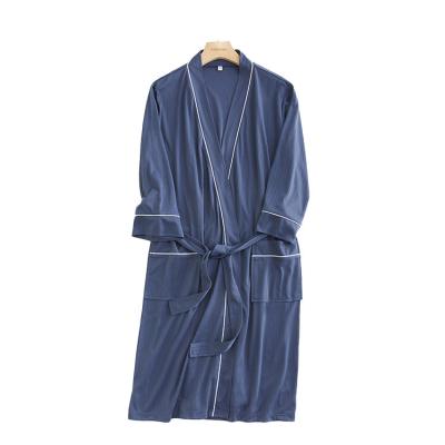 China Quick Dry Black Gray Cotton Sleepwear Lounge Wear Blue QUICK DRY Summer Knee Length Ribbed Spa Hotel Mens Unisex Bathrobe for sale