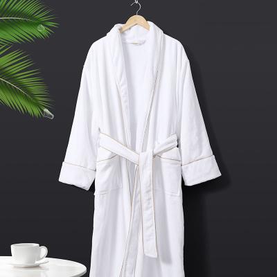 China Breathable Hotel Custom Made Men's Dressing Gown 5 Stars Plush Cotton Velvet Double Layer Brand White Simple White Long Robes for sale