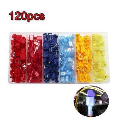 China Wire Connecting 120pcs T Tap Wire Connectors Selfstripping Connector Set Automotive Male Quick Terminals Wire Splice Matched Set for sale