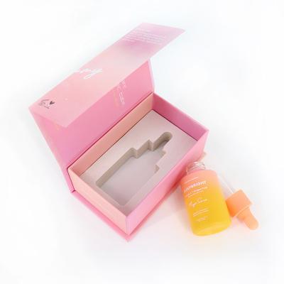 China Shoulder 30ml Cosmetic Custom Flat Essential Oil Gradient Color Serum Bottle Frosted Glass Dropper Bottle With Gift Box Packing for sale