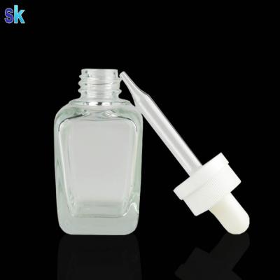 China Square E liquid/e juice/e/essential oil 30ml cig oil clear glass bottle with dropper for CBD oil for sale