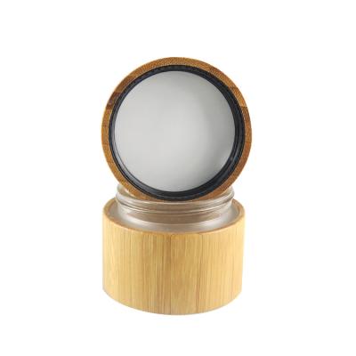 China Cosmetic Cosmetic Bamboo Lid 50g Glass Jar, 50g Face Cream Gel Glass Jar With Bamboo Lid for sale