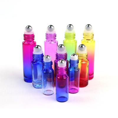 China Apperance Luxury Empty Cosmetic Container 10ml Roll On Ball Glass Bottle Clear Perfume Bottle With Gradient Color for sale