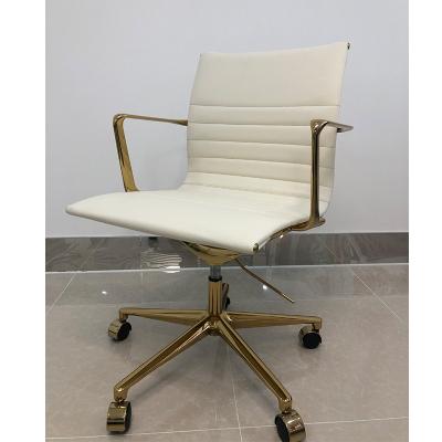 China Adjustable Luxury Leather High End Office Chair Cowhide Color (Height) Gold Frame for sale