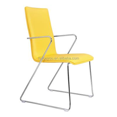 China Cooling Stacking Solid Steel Frame Yellow White Gray Leather Office Training Chair for sale