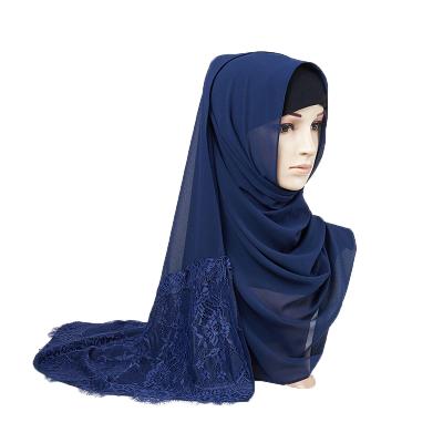 China 2020 Newest Classic Chiffon Hijab Chiffon Hot Selling Scarf With Lace for sale