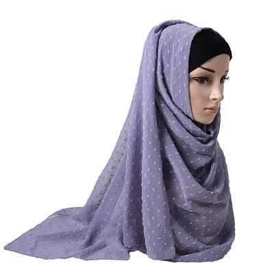 China Classic Scarf Women Long Solid Color Fuzzy Ball Chiffon HIjab Shawls for sale