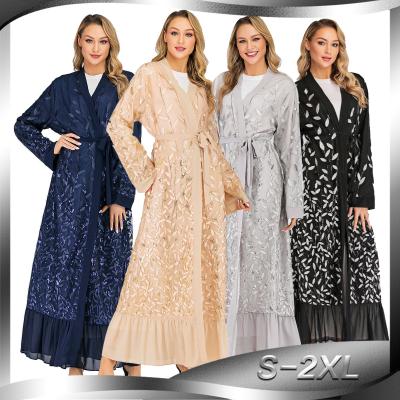 China Modest Muslimah Styling Elegant Fashion Cardigan Embroidery Sequin Dress For Women Ladies Muslim Dubai Open Abaya for sale