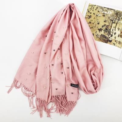 China 2020 Yiwu Wanyi Factory Wholesale Fashion Women's Long Woven Wool Winter Scarf Thick Cashmere With Beads for sale