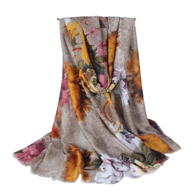 China Classic Newcomer Printed Long Soft Waist Scarf Flower Hijab Cotton Shawls Large Size for sale