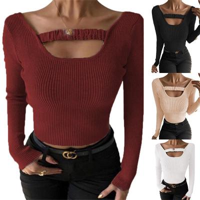 China 2021 Autumn Winter Square Collar Solid Color Anti-Shrink Long Sleeve Slim Fit Shirt Women for sale