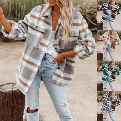 China 2021 Autumn/Winter QUICK DRY Loose Plaid Shirt Sweater Coat Women Long Sleeve for sale