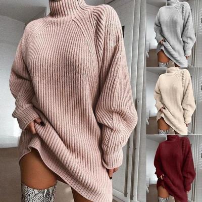 China Anti-wrinkle women's turtle neck sweaters fashionable free size neck top knit sweater dress women clothing for sale