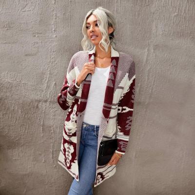 China 2021 Private Label QUICK DRY Cardigans For Aztec Print Chunky Cardigan Ladies Long Geometric Print Sweater for sale