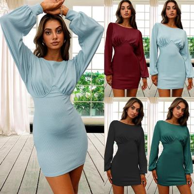 China 2021 Autumn Casual Dress Breathable Feminine Women Sheath Long High Waist Sweater Mini Dress Coldker for sale