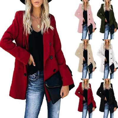 China 2021 Breathable Women's New Blazer Fashion Solid Color Casual Button Coated Long Lapel Women's Blazer Cardigan Style for sale