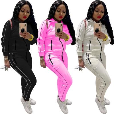 China Fashion Breathable Winter Long Sleeve 2021 Ruched Women 2 Piece Sets Solid Color Sweat Suit 2 Piece With Zipper Jacket 2 Piece Set for sale