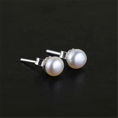 China Cute Trendy Style 925 Sterling Silver Handmade Small Round Pearl Earring Stud For Women Jewelry for sale