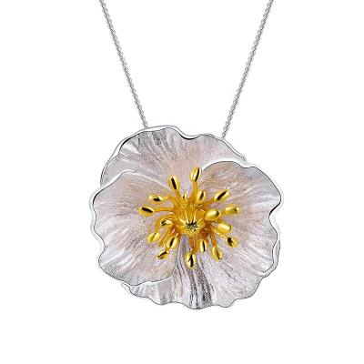 China Beautiful 925 Sterling Blooming Poppies Flower Handmade Pendant For Women Jewelry Gift for sale