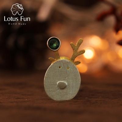 China Cute Reindeer Christmas Brooch Pin For Women Jewelry Sterling Silver Handmade Natural Tourmaline Clothes Accessories 925 for sale