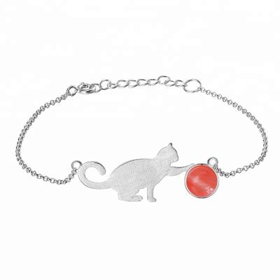 China Antioxidation Fashion Cat Jewelry Silver Lady Stone Bracelet Women for sale